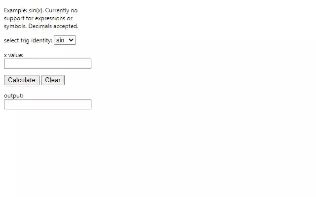 Trig Identities Calculator  from Chrome web store to be run with OffiDocs Chromium online