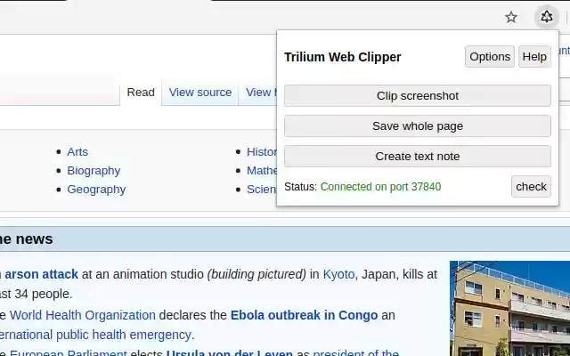 Trilium Web Clipper  from Chrome web store to be run with OffiDocs Chromium online