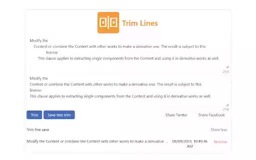 Trim Lines text  from Chrome web store to be run with OffiDocs Chromium online