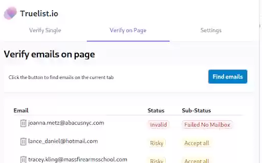 Truelist.io Email Validation  from Chrome web store to be run with OffiDocs Chromium online
