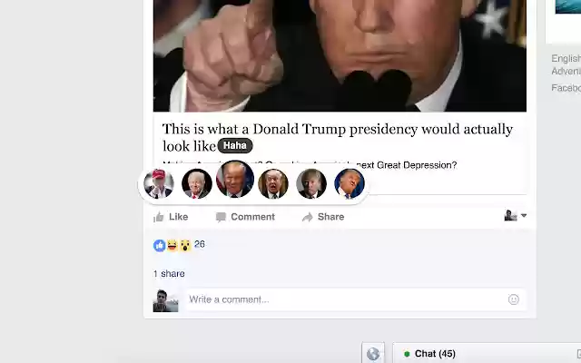 Trump Reactions  from Chrome web store to be run with OffiDocs Chromium online