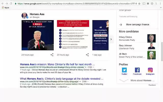 Trump to Horses Ass  from Chrome web store to be run with OffiDocs Chromium online