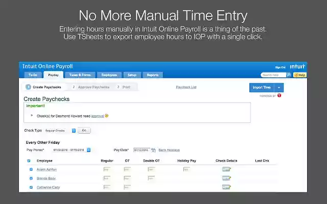 TSheets Extension for Intuit Online Payroll  from Chrome web store to be run with OffiDocs Chromium online