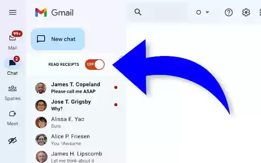 Turn off read receipts for Google Chat  from Chrome web store to be run with OffiDocs Chromium online