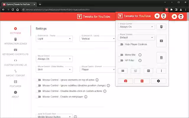 Tweaks for YouTube  from Chrome web store to be run with OffiDocs Chromium online