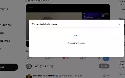 Tweet to Markdown  from Chrome web store to be run with OffiDocs Chromium online