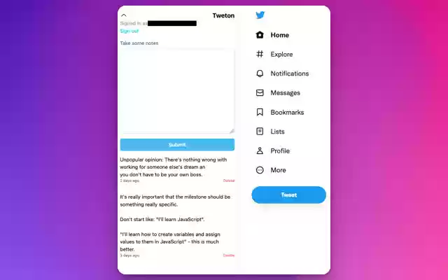 Tweton  from Chrome web store to be run with OffiDocs Chromium online