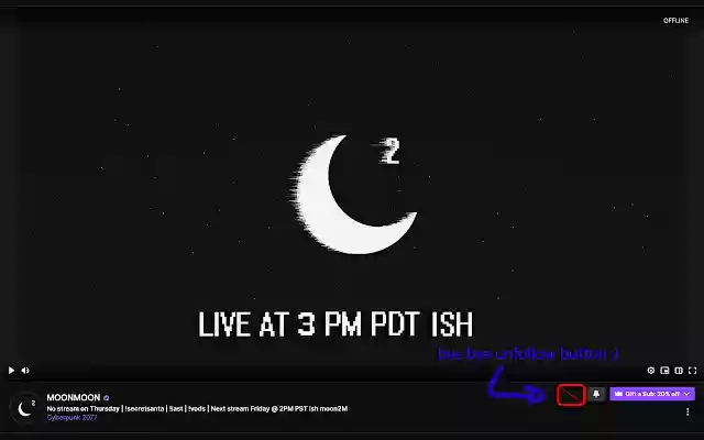 Twitch No Unfollow  from Chrome web store to be run with OffiDocs Chromium online