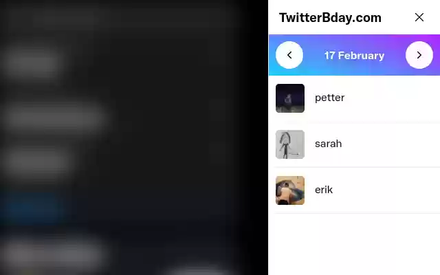 TwitterBday  from Chrome web store to be run with OffiDocs Chromium online