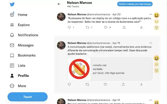 Twitter Feelings from Chrome web store to be run with OffiDocs Chromium online Twitter Feelings from Chrome web store to be run with OffiDocs Chromium online