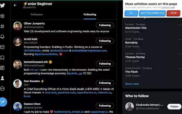 Twitter Mass Unfollow  from Chrome web store to be run with OffiDocs Chromium online
