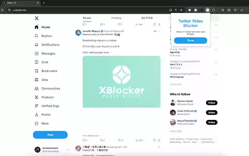 Twitter Video Blocker  from Chrome web store to be run with OffiDocs Chromium online