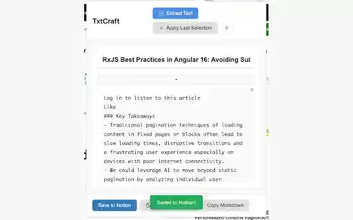 TxtCraft Web Text to Notion  from Chrome web store to be run with OffiDocs Chromium online