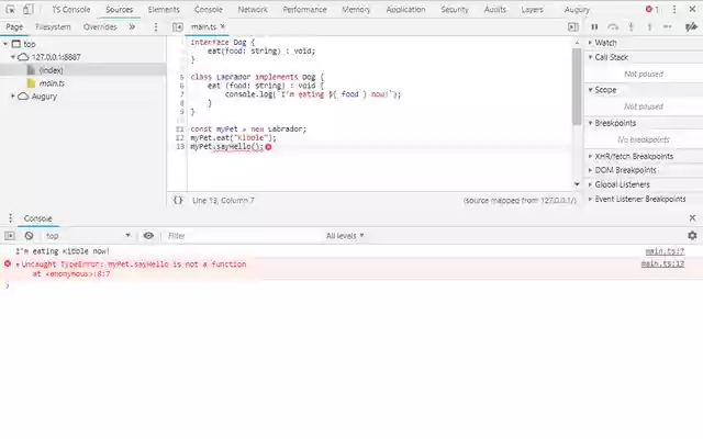TypeScript Console  from Chrome web store to be run with OffiDocs Chromium online