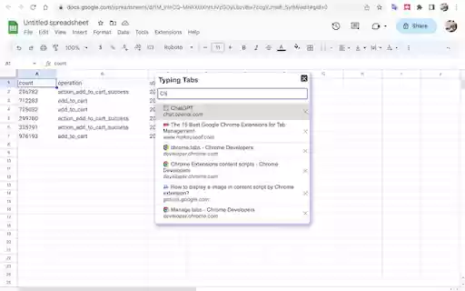 Typing Tabs  from Chrome web store to be run with OffiDocs Chromium online