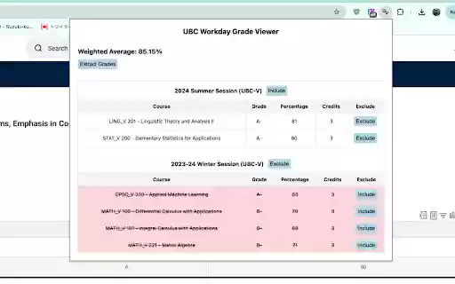 UBC Workday Grade Viewer  from Chrome web store to be run with OffiDocs Chromium online