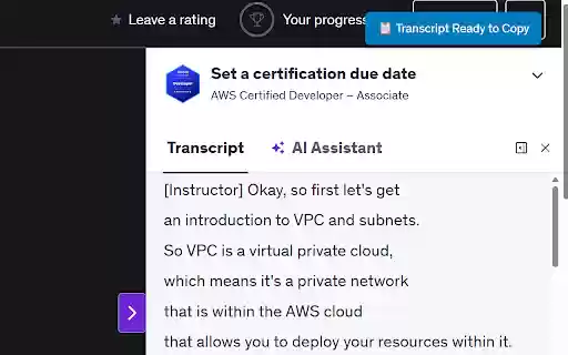 Udemy Transcript Copier  from Chrome web store to be run with OffiDocs Chromium online