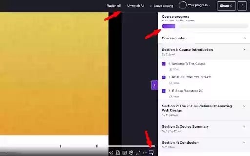 Udemy Watcher  from Chrome web store to be run with OffiDocs Chromium online