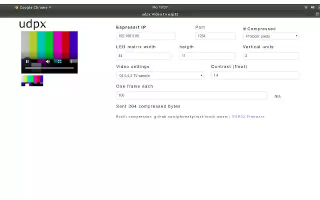 udpx video to esp32 from Chrome web store to be run with OffiDocs Chromium online udpx video to esp32 from Chrome web store to be run with OffiDocs Chromium online