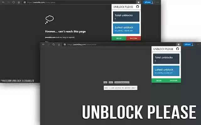 Unblock Please  from Chrome web store to be run with OffiDocs Chromium online