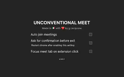Unconventional Meet  from Chrome web store to be run with OffiDocs Chromium online