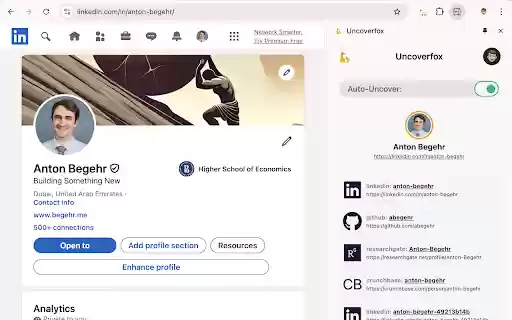Uncoverfox Find peoples profiles  from Chrome web store to be run with OffiDocs Chromium online