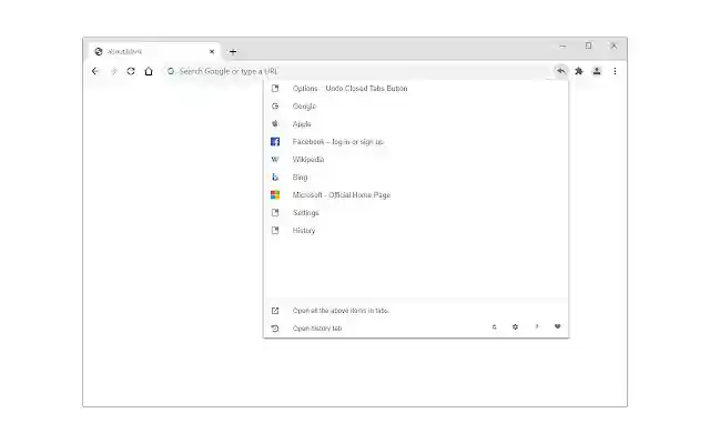 Undo Closed Tabs Button from Chrome web store to be run with OffiDocs Chromium online Undo Closed Tabs Button from Chrome web store to be run with OffiDocs Chromium online