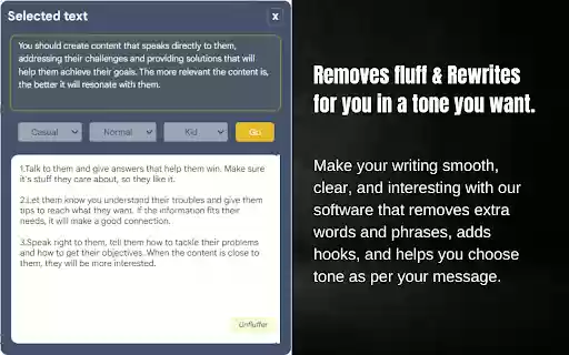 Unfluffer  from Chrome web store to be run with OffiDocs Chromium online