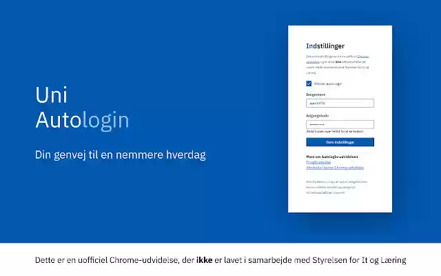 Uni Autologin for det nye Unilogin  from Chrome web store to be run with OffiDocs Chromium online