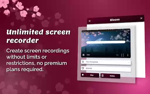 Unlimited Free Screen Recorder Bloom  from Chrome web store to be run with OffiDocs Chromium online