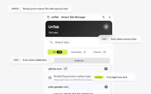 unTab Smart Tab Manager from Chrome web store to be run with OffiDocs Chromium online unTab Smart Tab Manager from Chrome web store to be run with OffiDocs Chromium online