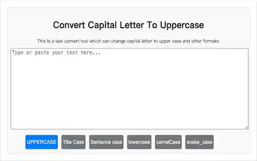 Uppercase Text from Chrome web store to be run with OffiDocs Chromium online Uppercase Text from Chrome web store to be run with OffiDocs Chromium online