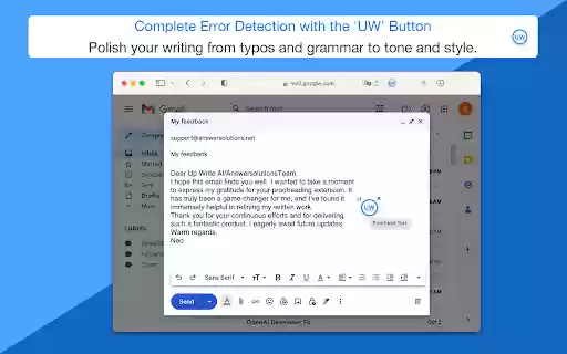UpWrite AI: Proofreads all Texts in Browser  from Chrome web store to be run with OffiDocs Chromium online