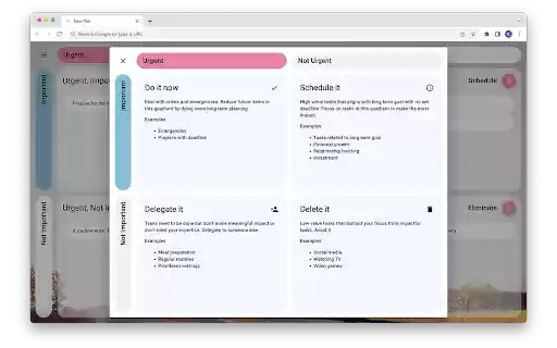 Urgent Important Matrix (Eisenhower Matrix)  from Chrome web store to be run with OffiDocs Chromium online