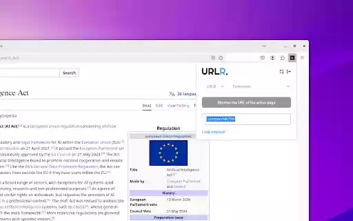 URLR Link shortener  from Chrome web store to be run with OffiDocs Chromium online