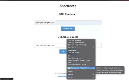 URL Shortener ShortenMe  from Chrome web store to be run with OffiDocs Chromium online