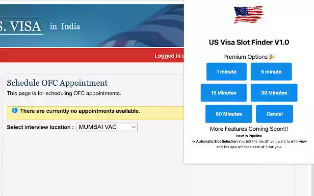 US Visa Slot Finder from Chrome web store to be run with OffiDocs Chromium online US Visa Slot Finder from Chrome web store to be run with OffiDocs Chromium online