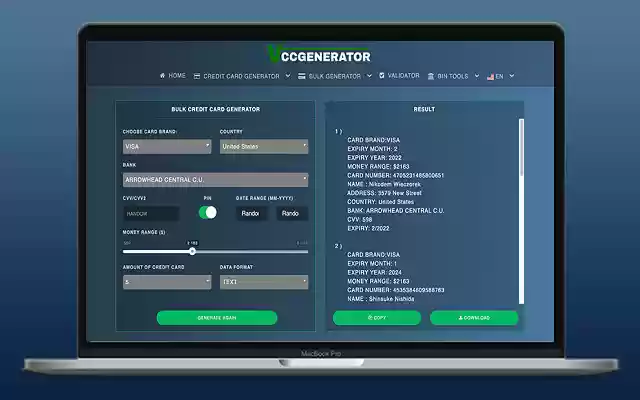 VCCGenerator Credit Card Generator Tool de Chrome web store para ejecutarse con OffiDocs Chromium en línea