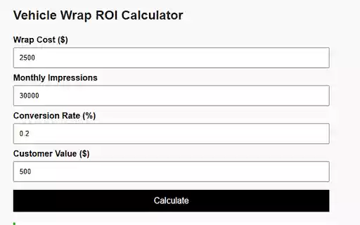 Vehicle Wrap ROI Calculator  from Chrome web store to be run with OffiDocs Chromium online