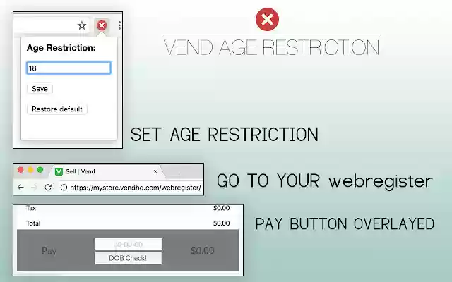 Vend Age Restriction from Chrome web store to be run with OffiDocs Chromium online Vend Age Restriction from Chrome web store to be run with OffiDocs Chromium online
