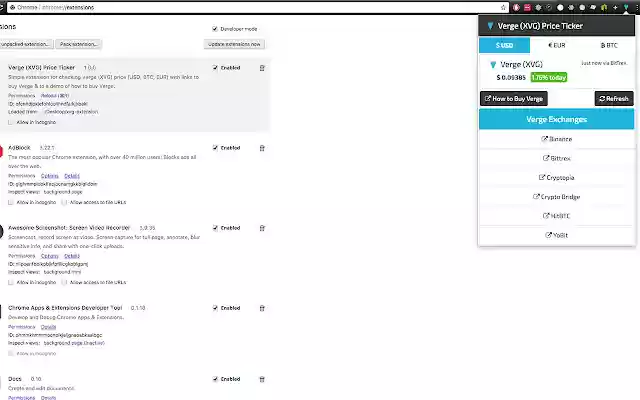 Verge (XVG) Price Ticker  from Chrome web store to be run with OffiDocs Chromium online