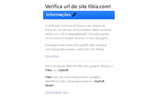 Verifica URL Tibia  from Chrome web store to be run with OffiDocs Chromium online