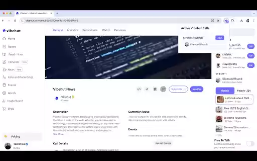 VibehutActive Calls Chrome Extension  from Chrome web store to be run with OffiDocs Chromium online
