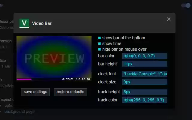 Video Bar  from Chrome web store to be run with OffiDocs Chromium online