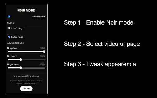 Video Noir Mode  from Chrome web store to be run with OffiDocs Chromium online