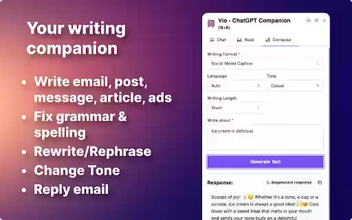 Vio Your ChatGPT Companion  from Chrome web store to be run with OffiDocs Chromium online