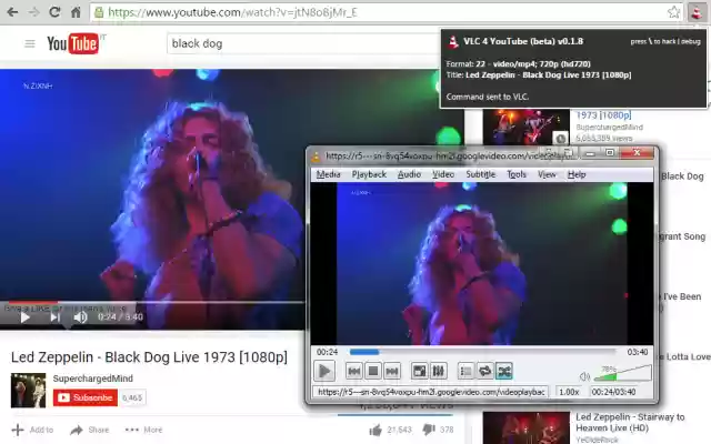 VLC 4 YouTube (beta) de Chrome web store para ejecutarse con OffiDocs Chromium en línea