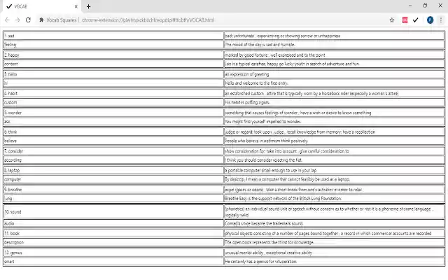 Vocab Squares  from Chrome web store to be run with OffiDocs Chromium online