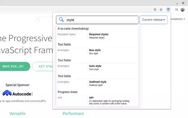 Vuetify Search Documentation from Chrome web store to be run with OffiDocs Chromium online Vuetify Search Documentation from Chrome web store to be run with OffiDocs Chromium online