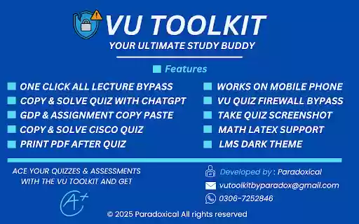 VU Quiz Firewall Bypasser VU Toolkit  from Chrome web store to be run with OffiDocs Chromium online